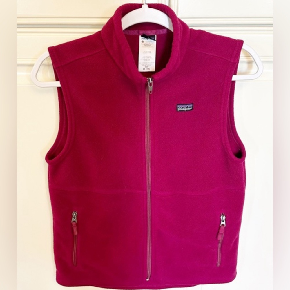 Patagonia Kids Girls Boys Unisex Fleece Zip Front Magenta Vest Pockets Warm